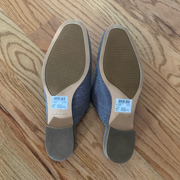 Clarks Womens Pure Blush Navy Canvas US 10M Cushion Plus Mules Striped Slip On - Picture 10 of 14